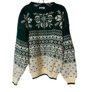 Boys Vintage Knit Sweater Size Large Fair Isle Green White USA Made Ground Contr